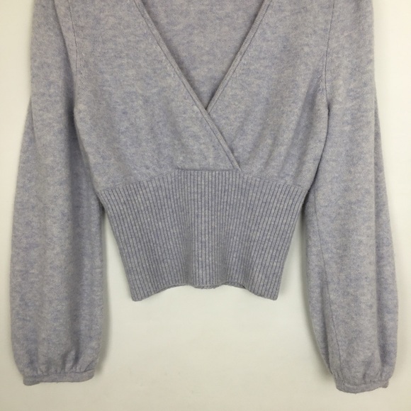 Madewell Balloon Sleeve Sweater Lavender V-neck Cropped Ribbed Knit Size M - Picture 3 of 10